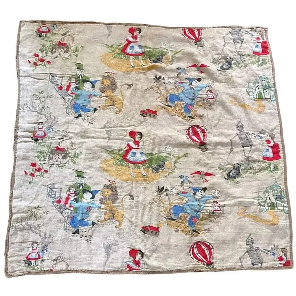 Vtg Wizard Of Oz Blanket Barkcloth Dorothy Toto Scarecrow Lion 40